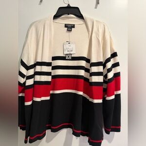 Liz Claiborne Black, Red, and Cream Striped Cardigan